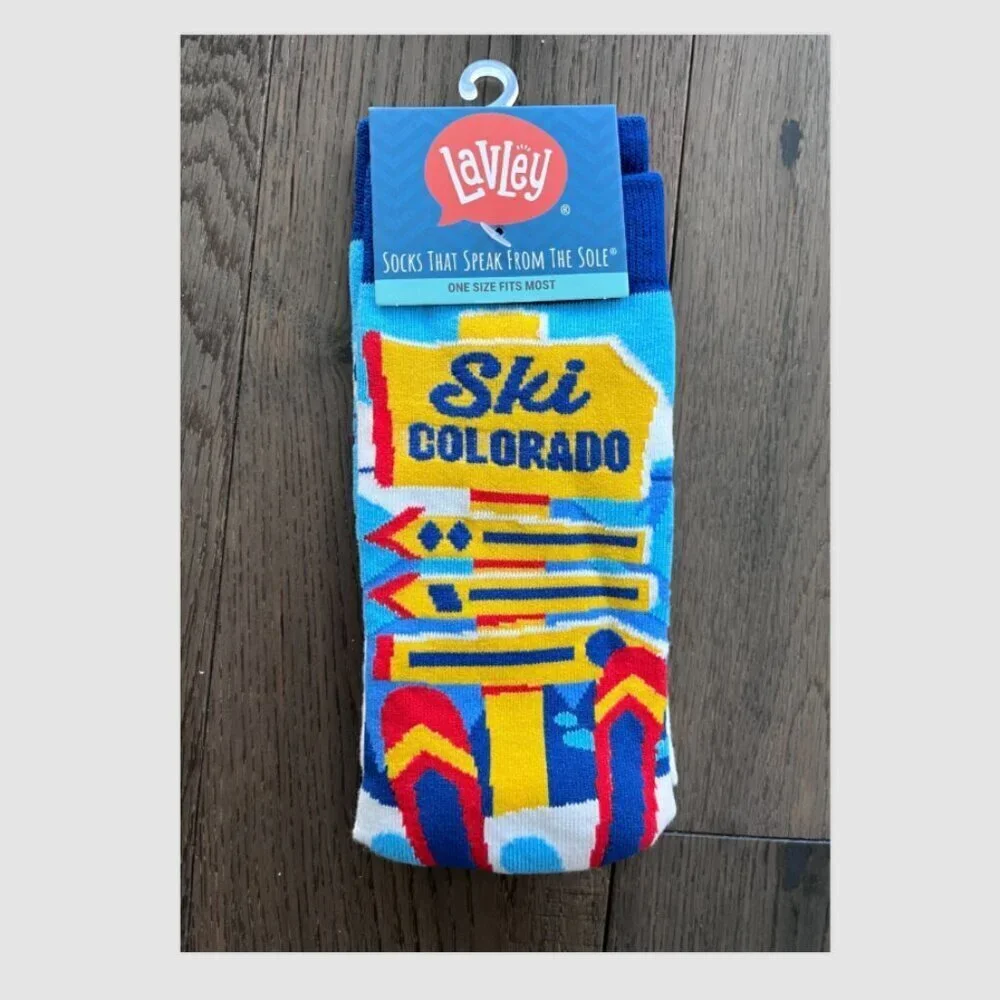 Lavley Ski Colorado Graphic Crew Socks Adult Cotton Funny Gift NWT